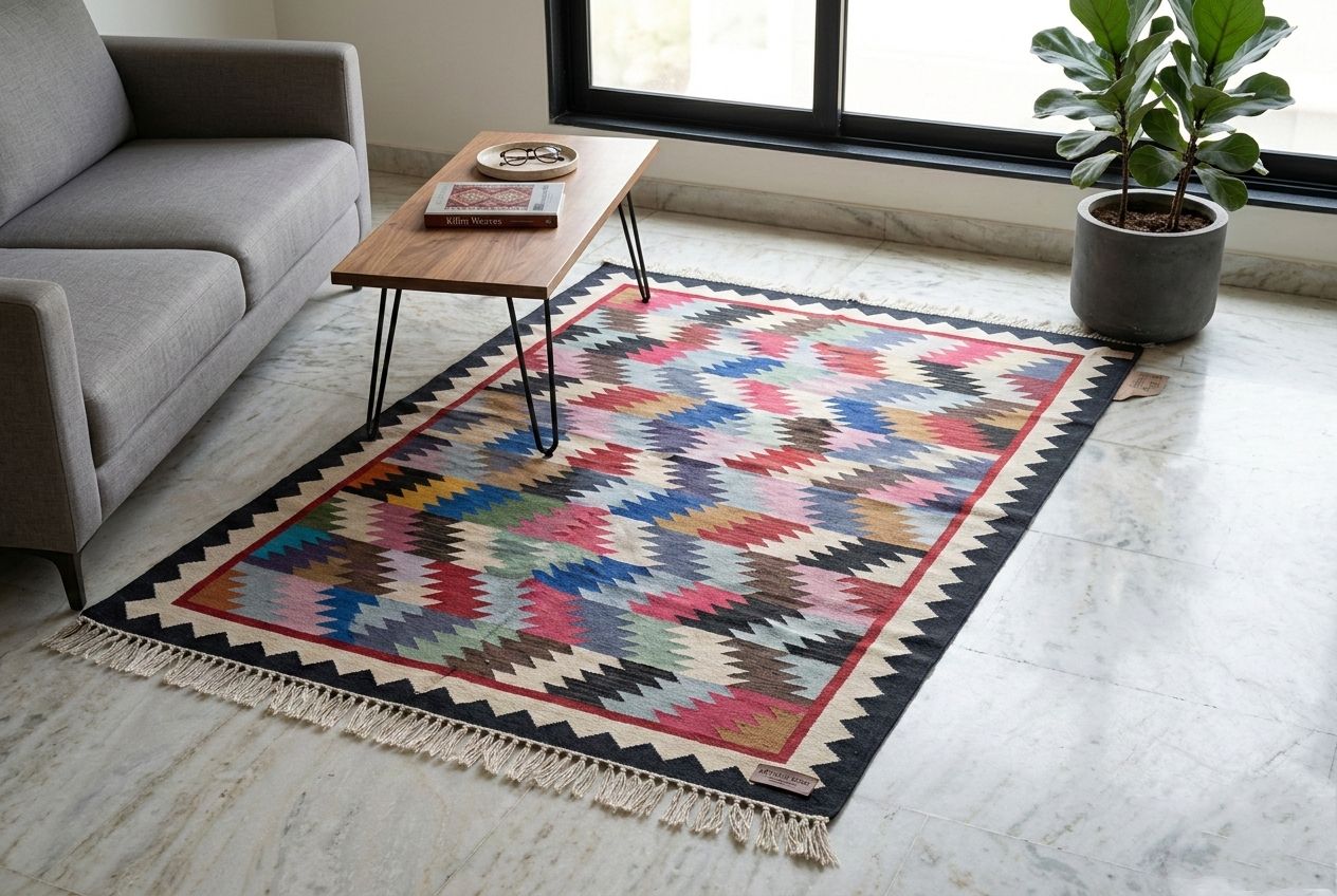 Handwoven Cotton Flatweave Durrie Rug (4x6 ft) | Reversible Artisan Area Carpet