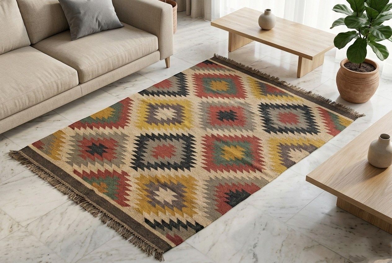 Handcrafted Jute & Wool Blend Area Rug (4x6 ft) | Eco-Friendly Natural Texture Carpet for Living Room
