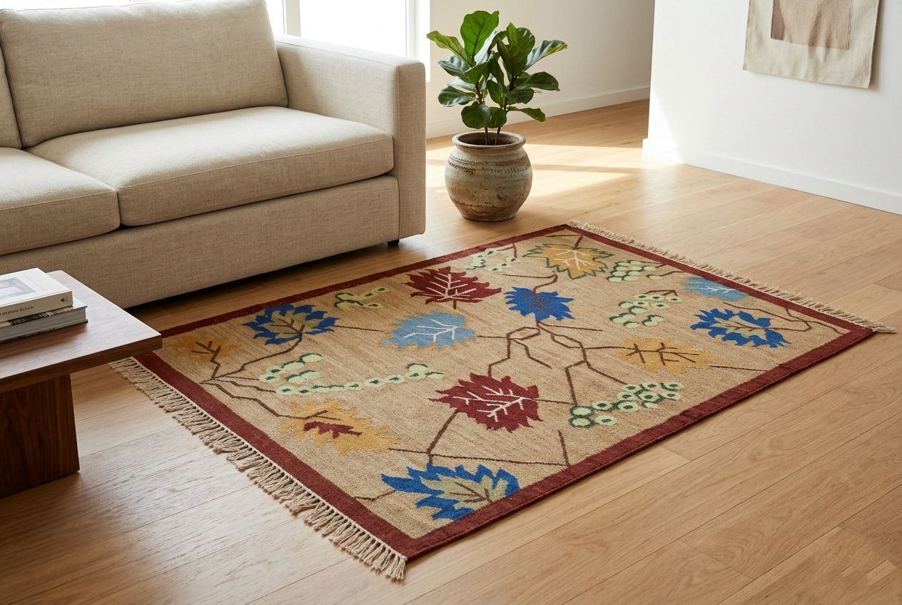 Luxury Wool & Cotton Blend Area Rug (4x6 ft) | Cozy Handwoven Kilim Carpet for Bedroom