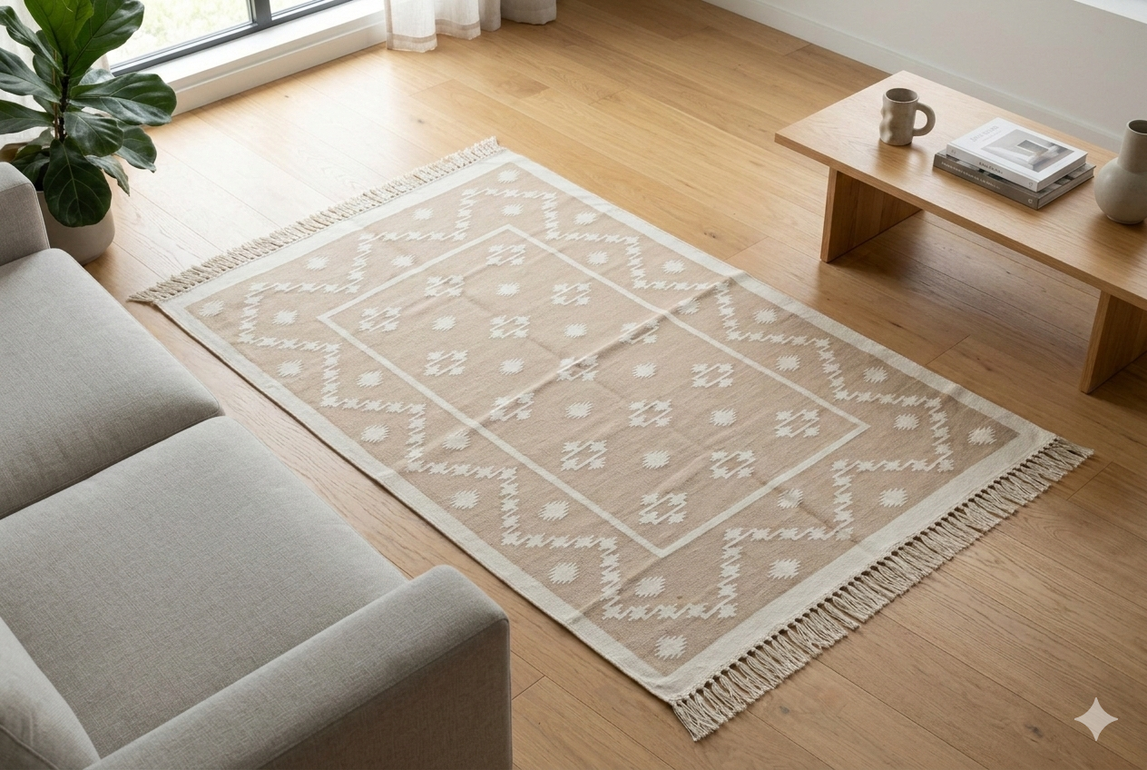 Handwoven Cotton Area Rug (3x5 ft) | Washable & Breathable Flatweave Durry For Room and Garden.