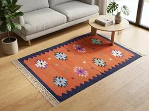 Handwoven Cotton Design Durry (2x3 ft) | Playful Reversible Small Area Rug & Play Mat.