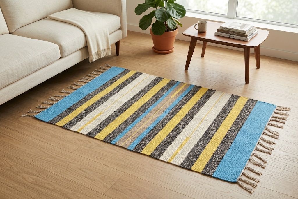 Handwoven Cotton Design Durry (2x3 ft) | Playful Reversible Small Area Rug & Play Mat. (Copy)