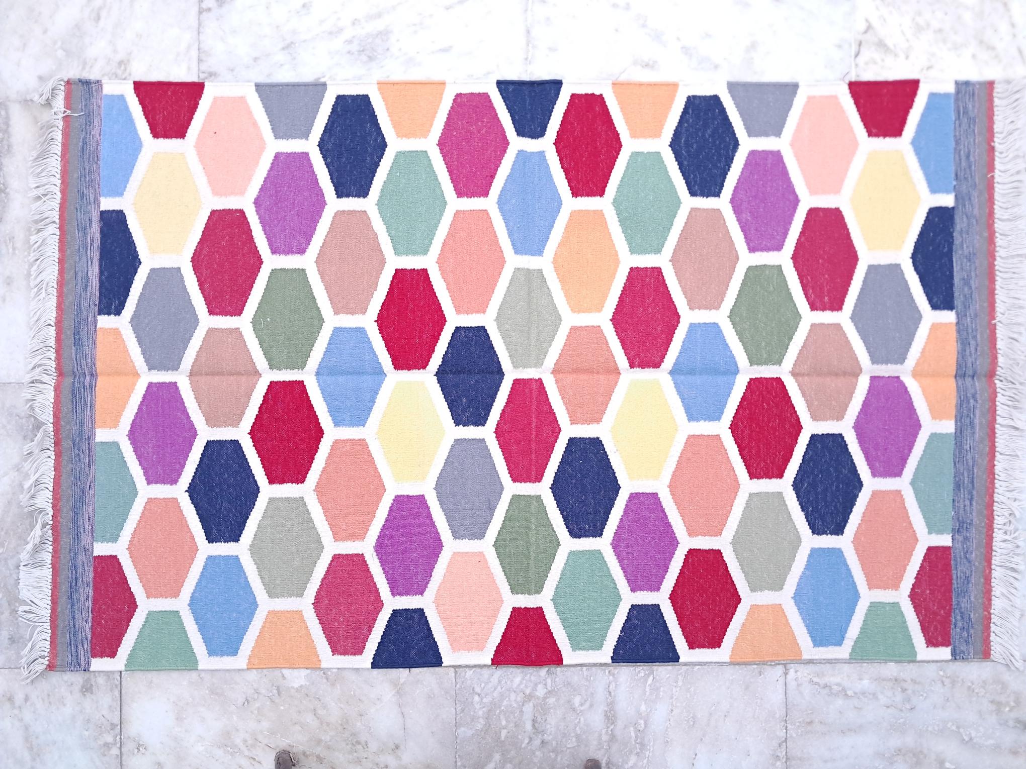 Premium Handwoven Cotton Area Rug 3×5 ft | Washable Flatweave Dhurrie | Handmade Indian Rug for Living Room, Bedroom. (Copy)
